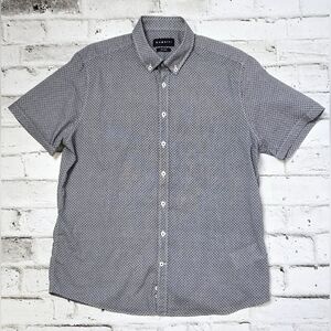 Bugatti Men’s Printed Short Sleeve Soft Wash Slub Cotton Shirt Blue XL